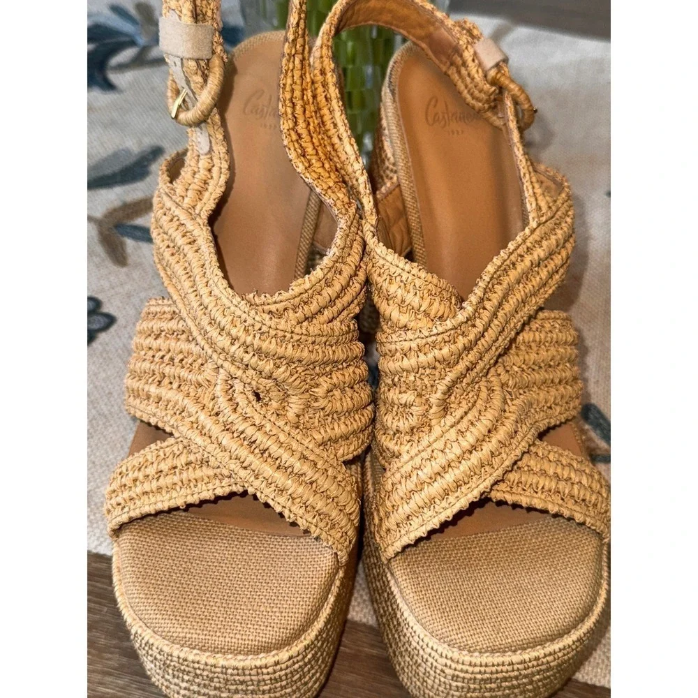 Castaner Espadrille Platform Sandals Woven Raffia‎ Heels Summer Size 39